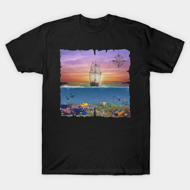 Sunset Sail T-Shirt by PhotoArts